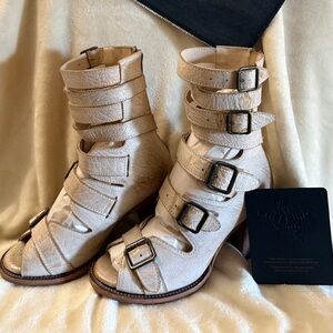 Freebird by Steven Taupe Buckle Heeled Boots